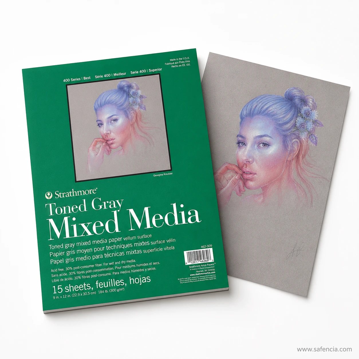 Finished drawing artwork sample on Strathmore toned gray 300gsm mixed media paper