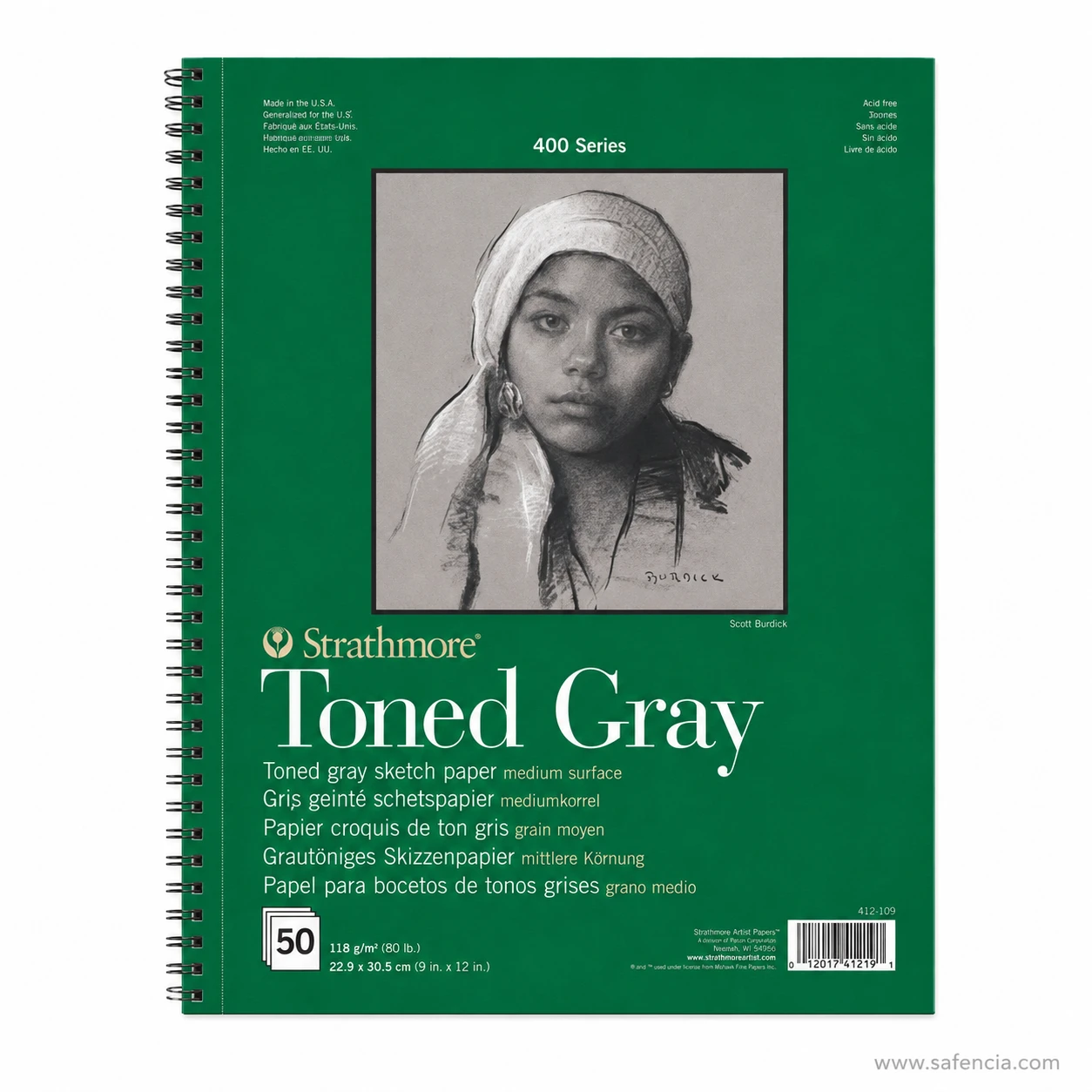 Wirebound view of Strathmore 400 series toned gray 118gsm sketch pad