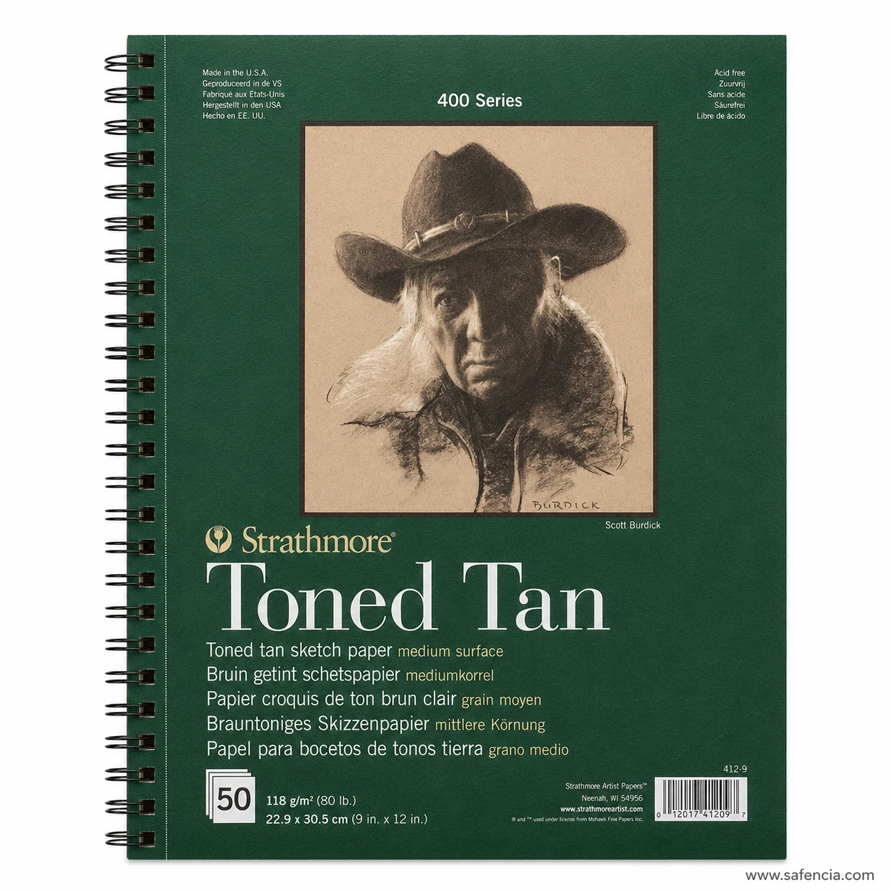 Wirebound perspective of Strathmore 400 series toned tan 118gsm sketch pad