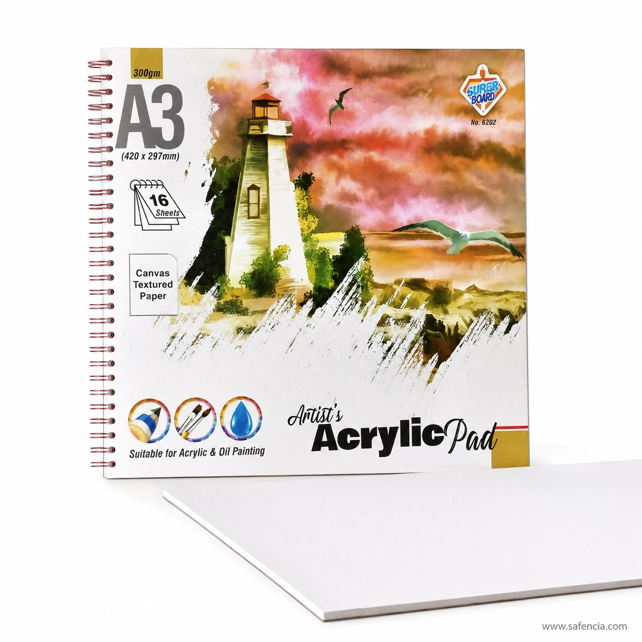 Angled studio view of Superb Board artist acrylic pad A3