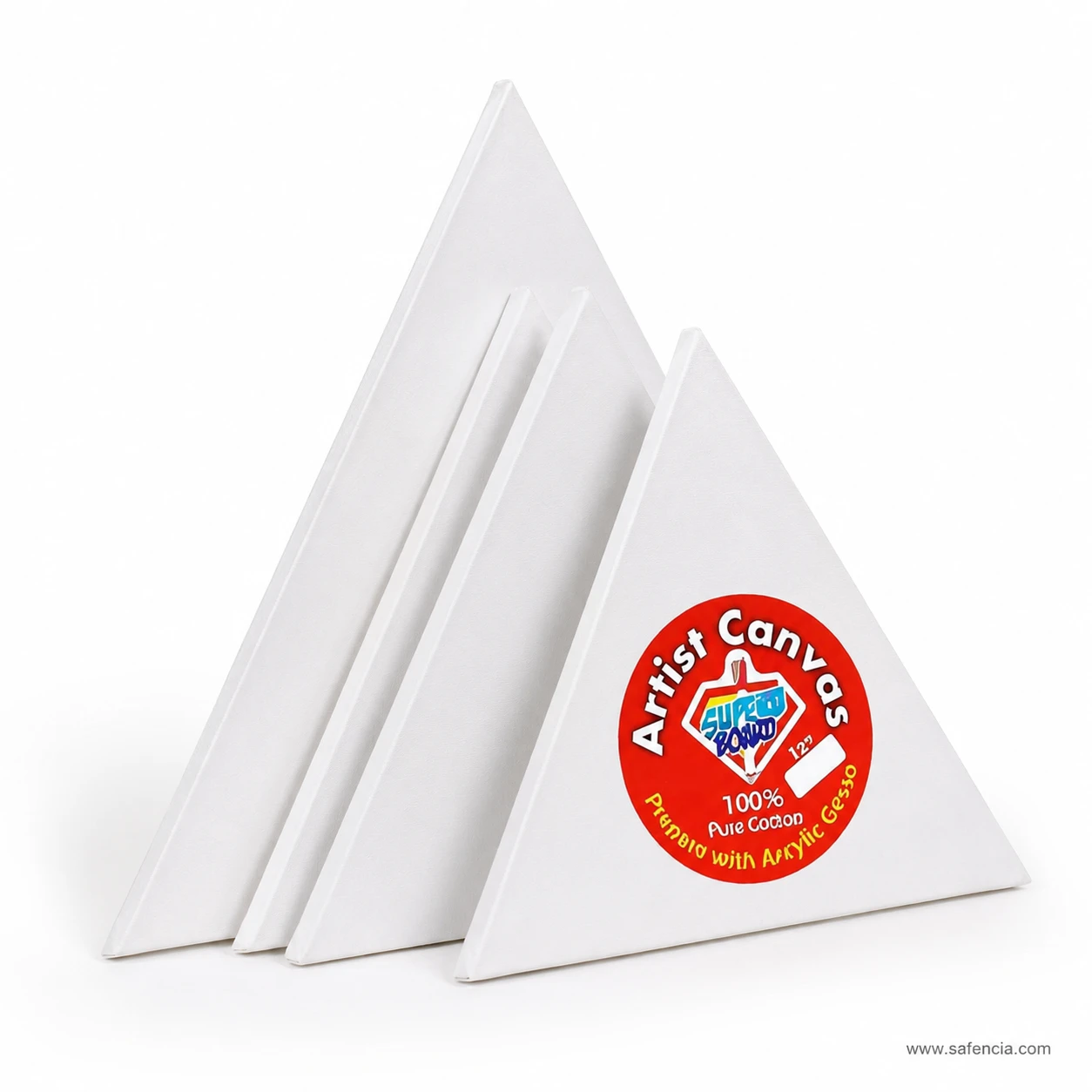 Stacked display of Superb Board triangular canvas boards