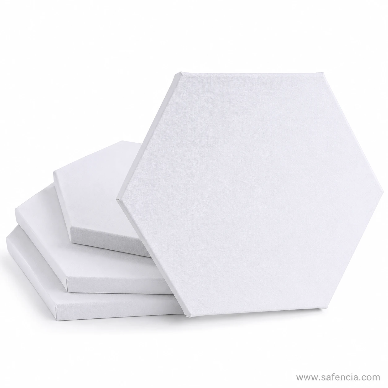 Stacked layout of white hexagon artist canvas boards
