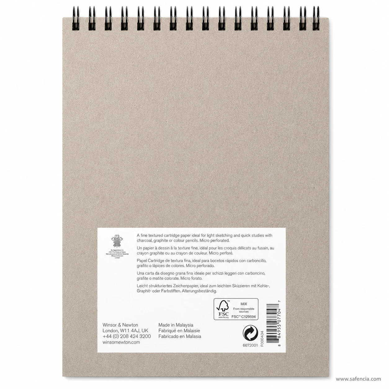 Rear view of Winsor & Newton light grain sketching pad