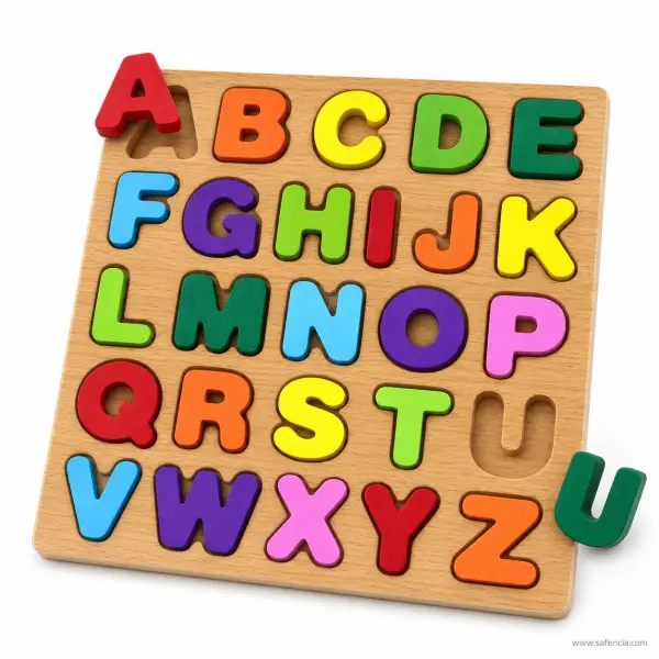 Capital ABC Wooden Puzzle Board, Brown Plate (A-Z Chunky Letters, Bright Colours)