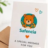 Greeting card with a teddy bear on the front