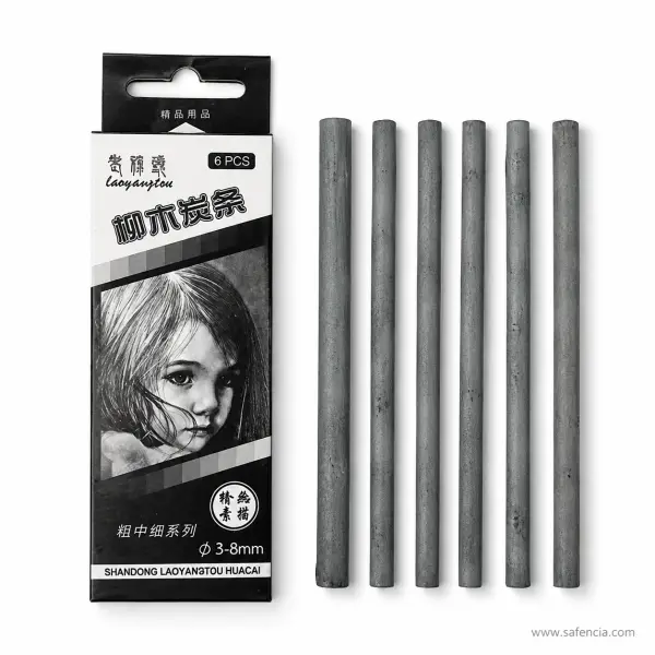 Willow Charcoal Sticks for Drawing 6 pcs Box 3-8 mm