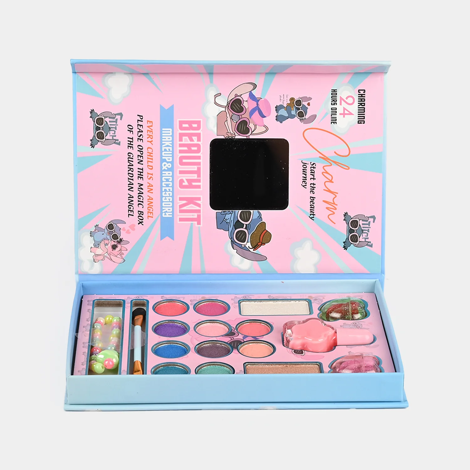 Charm Beauty Makeup & Accessory Kit box view - cute cartoon character design