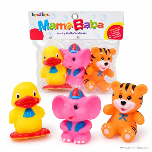 Mama Baba Chu Chu Duck, Elephant and Tiger Bath Toys (3 Pcs)