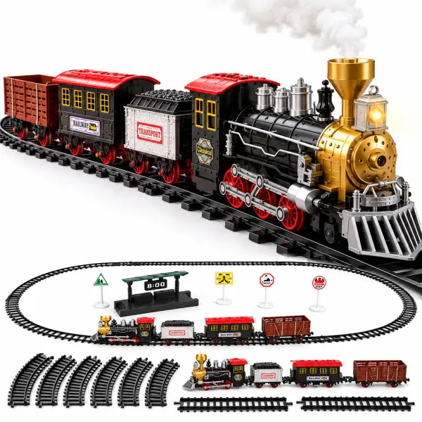 Classic Electric Steam Train Set with Station, Signs and Track