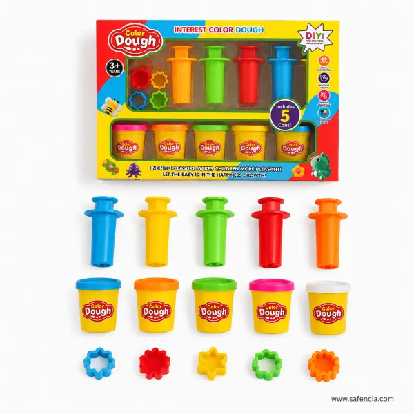 Color Dough Play Set with 5 Dough Cans, 5 Extruder Tools and Shape Cutters