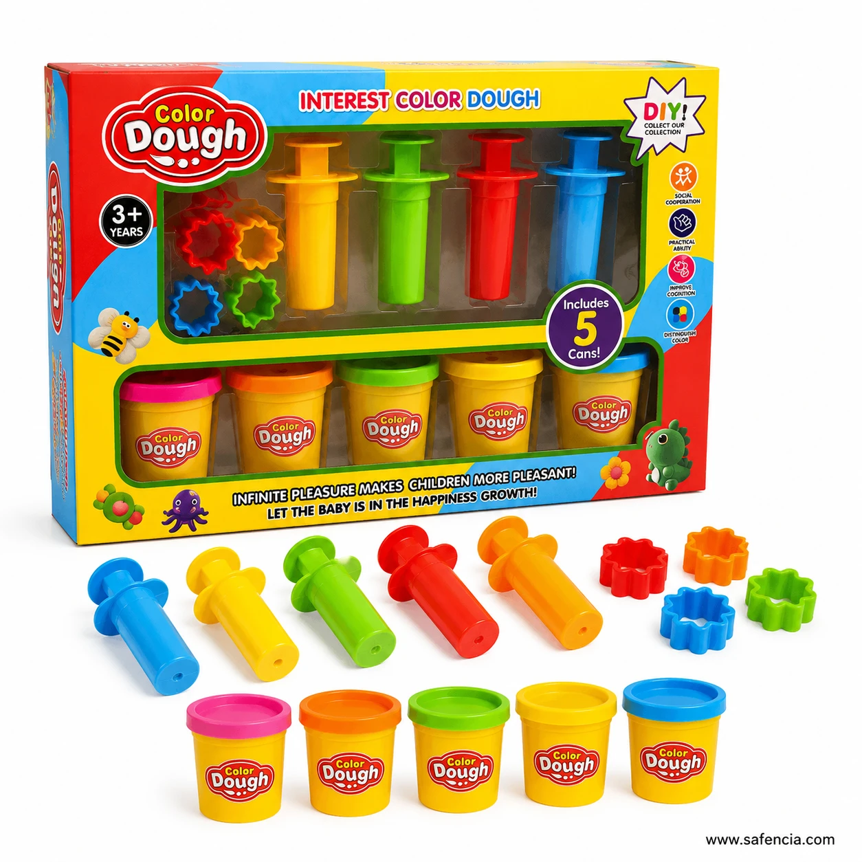 Color Dough play set printed box showing the window display with dough cans and extruder tools inside