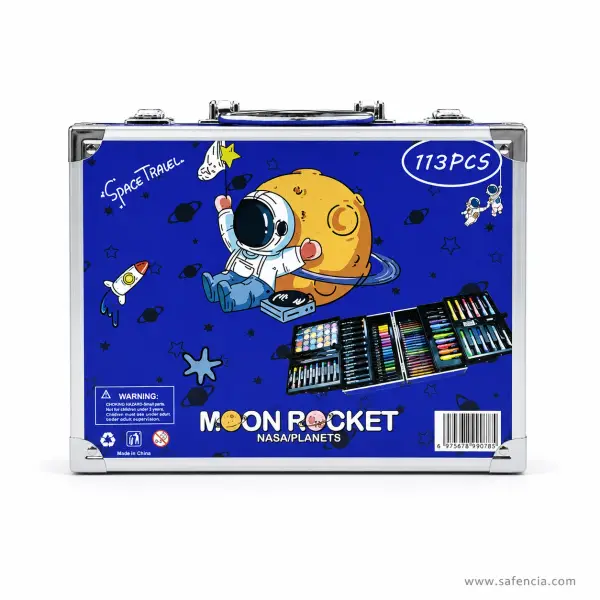 Moon Rocket 113 Pcs Space Theme Art Kit & Coloring Suitcase for Kids