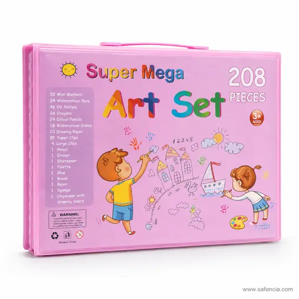 Super Mega 208 Pieces Art Set – Kids Complete Drawing & Coloring Kit with Pop-Up Easel