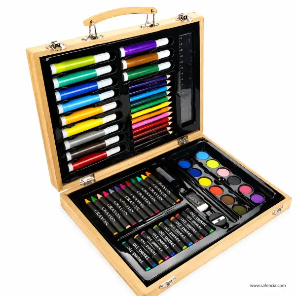 Wooden 68 Pcs Kids Painting & Drawing Art Kit in Hinged Wood Case
