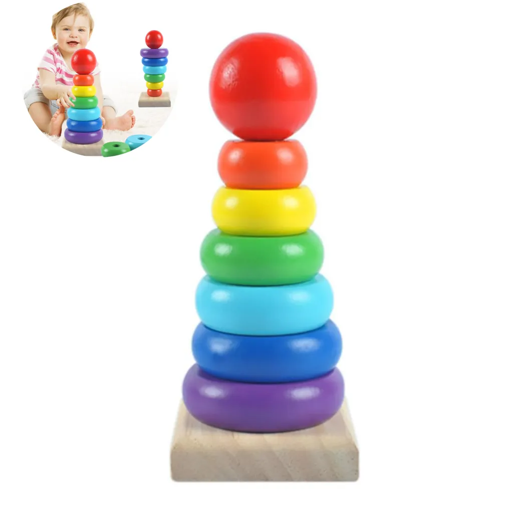 Colorful Rainbow Wooden Tower Game
