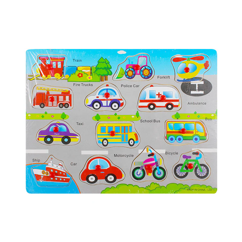 Wooden transport peg puzzle board for kids