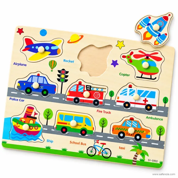 Vehicle peg board road design at an angle with the rocket piece lifted beside its recess