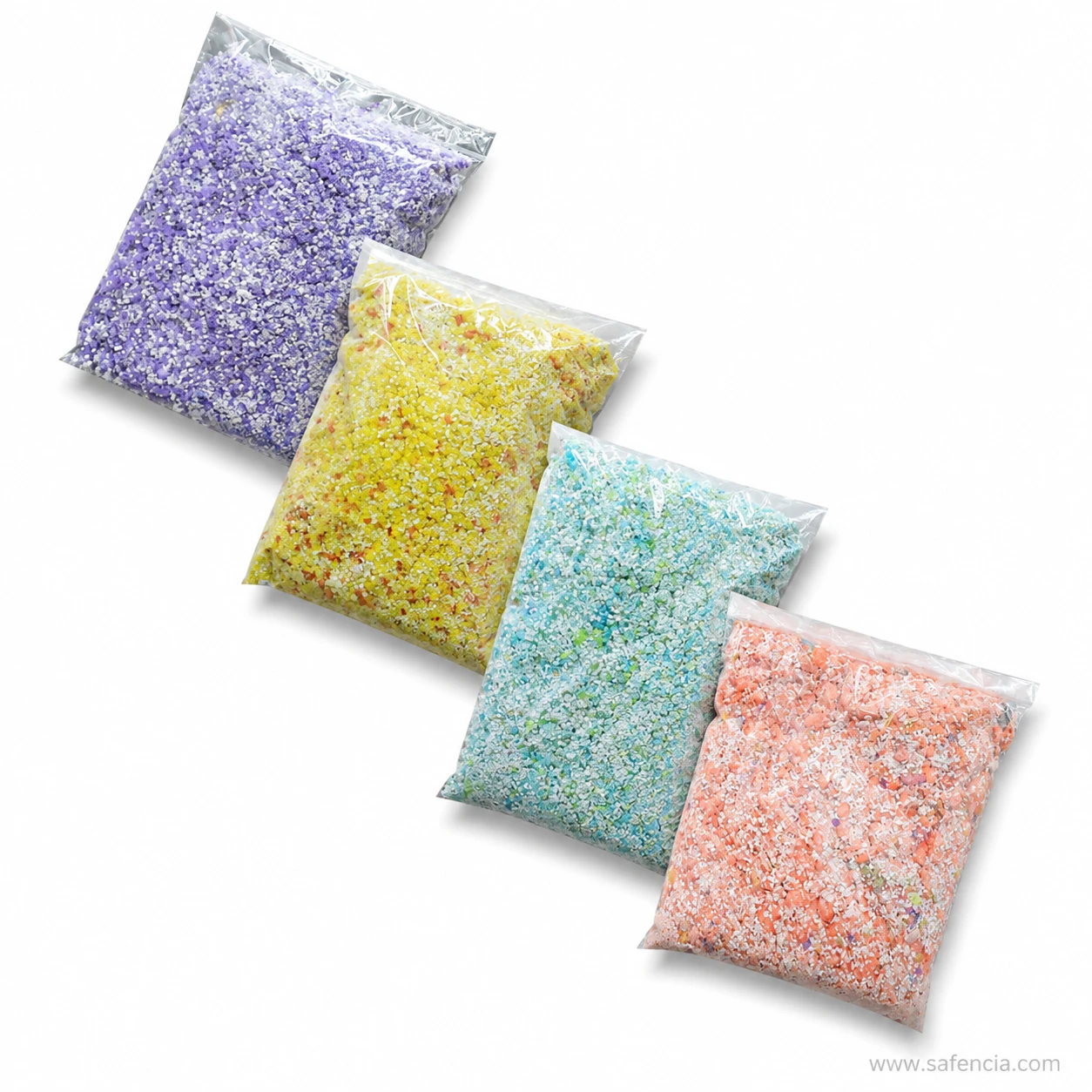 Colour cotton packets showing one single dyed shade per pack