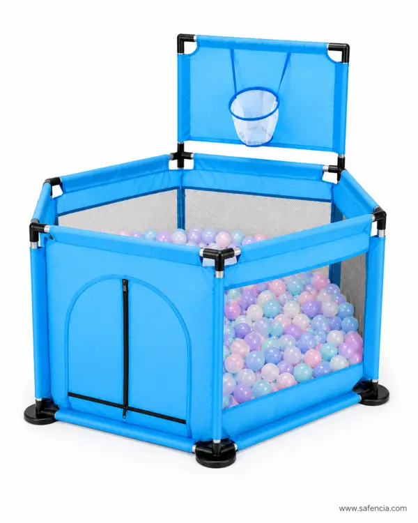 Hexagon Baby Playpen with Ball Pit and Basketball Hoop