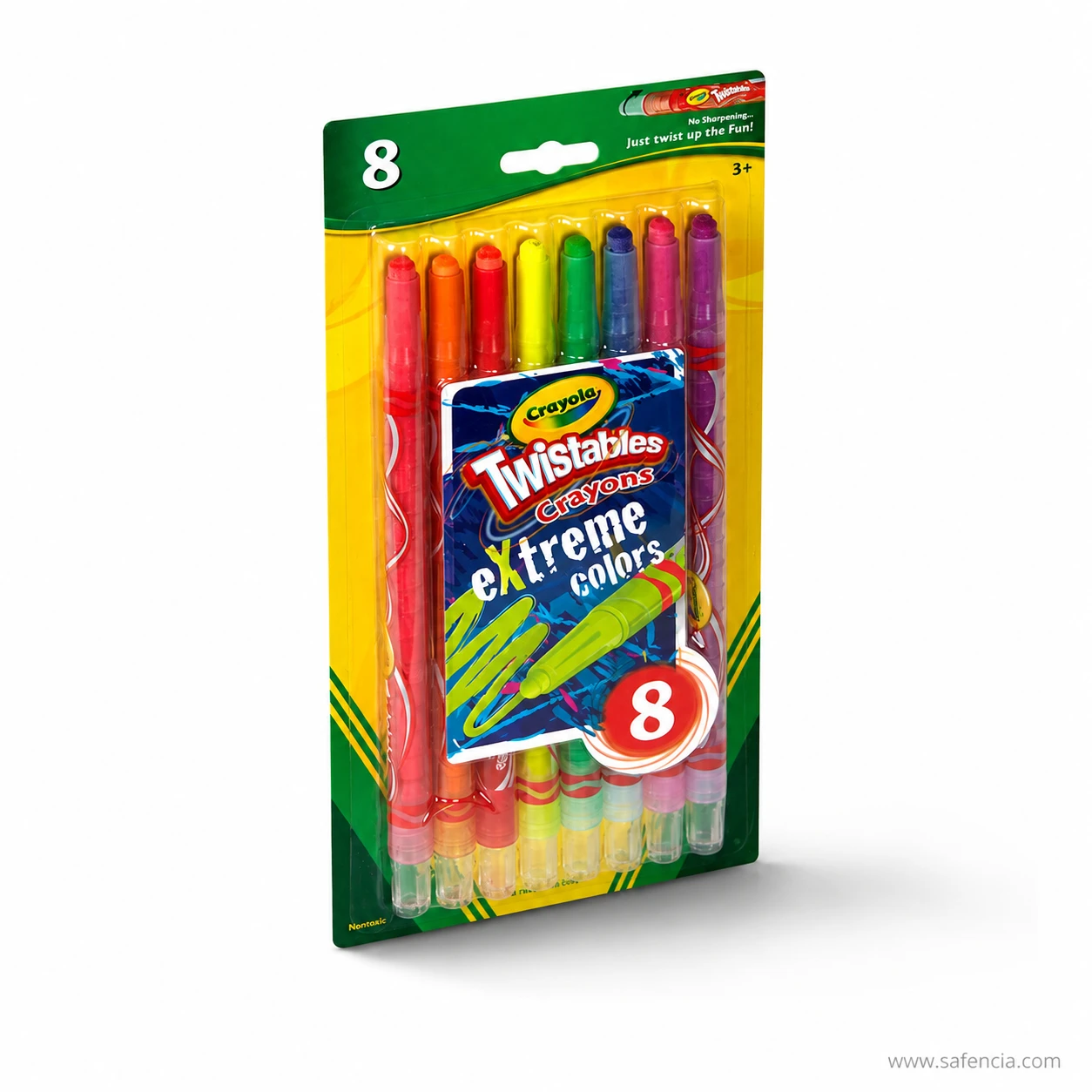 Angled view of the Crayola Twistables crayons pack showing the blister depth