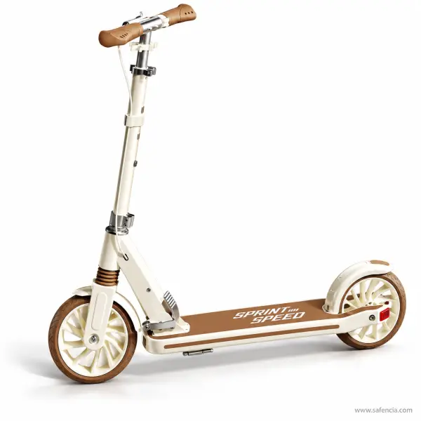 Cream Foldable Kick Scooter with Big Wheels and 3-Step Fold