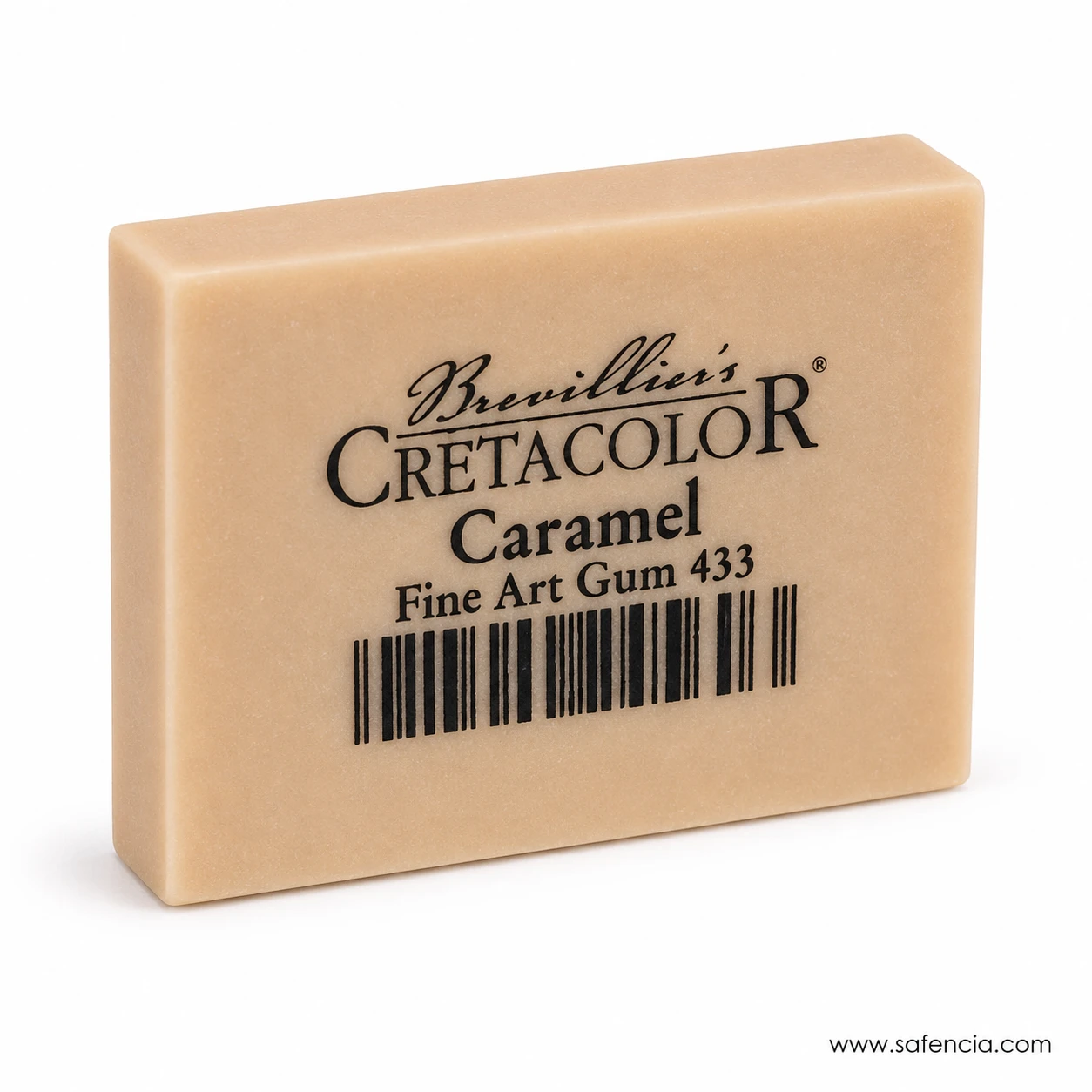 Cretacolor Caramel Fine Art Gum 433 eraser at a three-quarter angle against white, showing the thickness of the block
