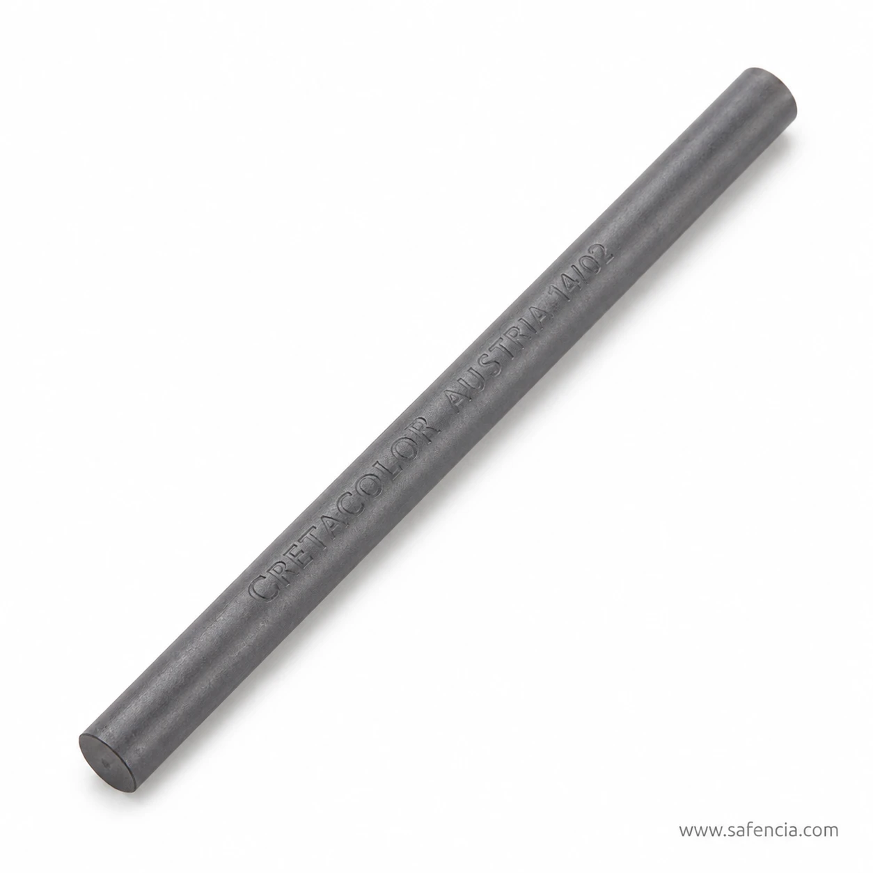 Compressed charcoal stick from another angle showing its surface and cut end