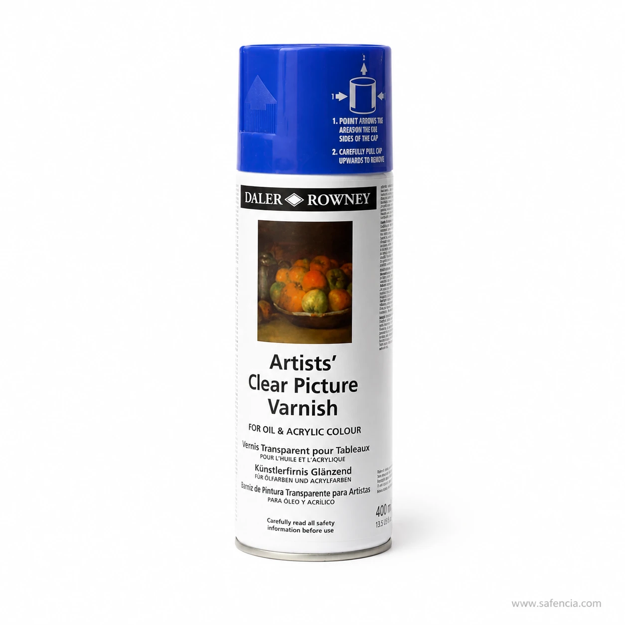 Clear picture varnish aerosol showing the printed blue overcap