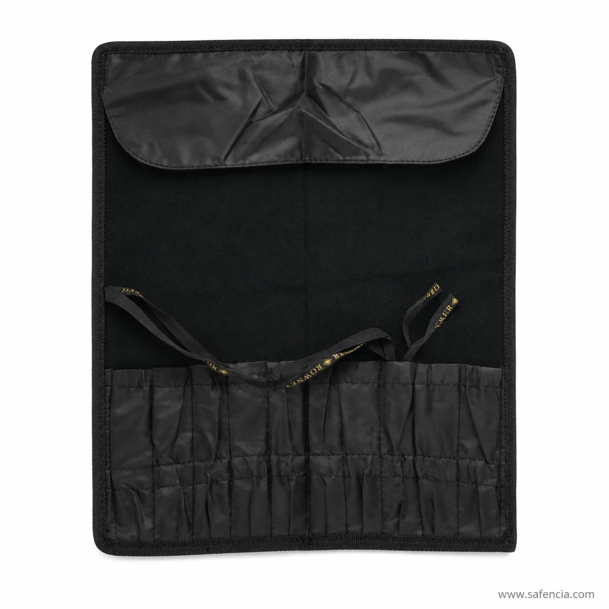 Daler-Rowney brush roll open and empty showing the pockets and flap