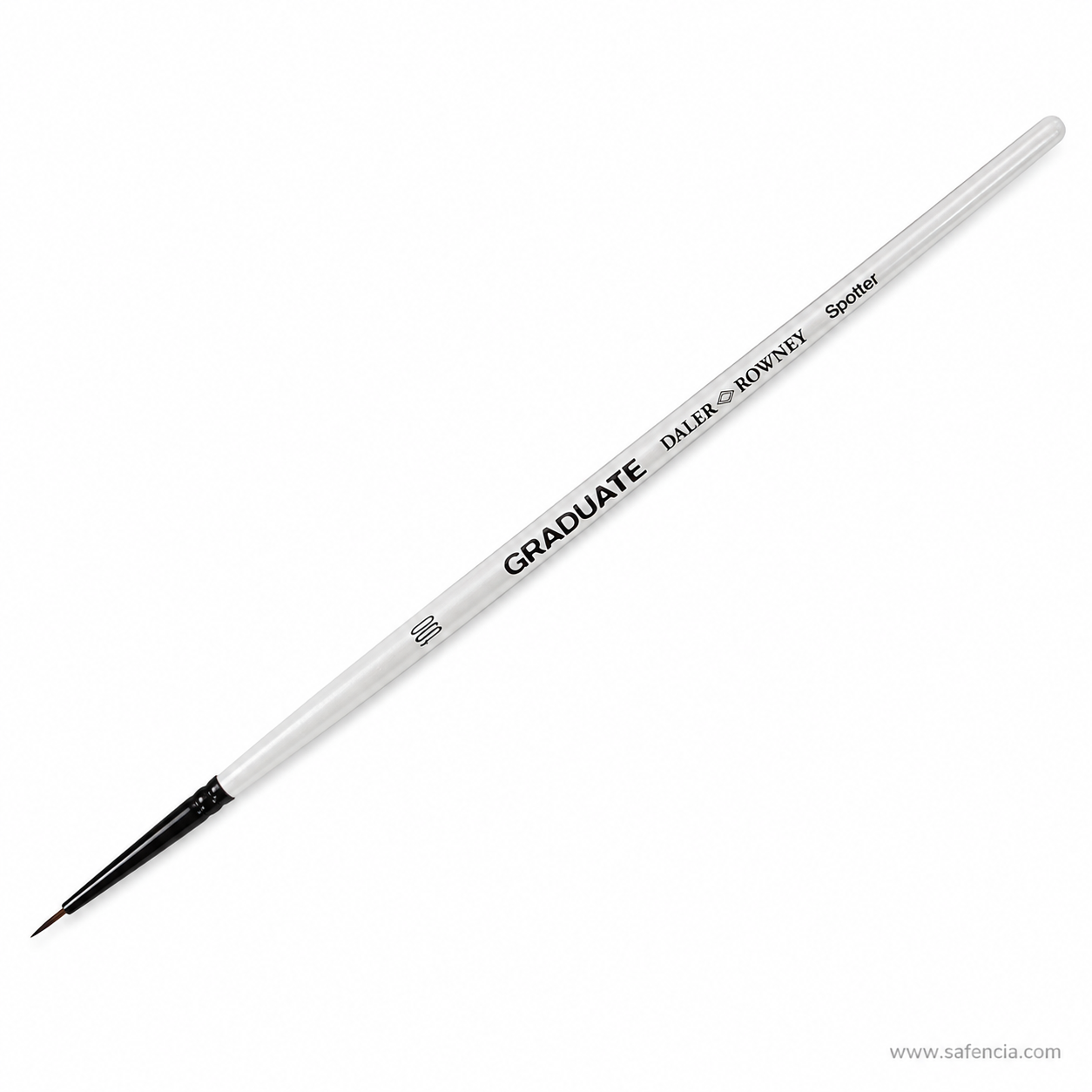 Close view of the very short head and black ferrule on the spotter brush