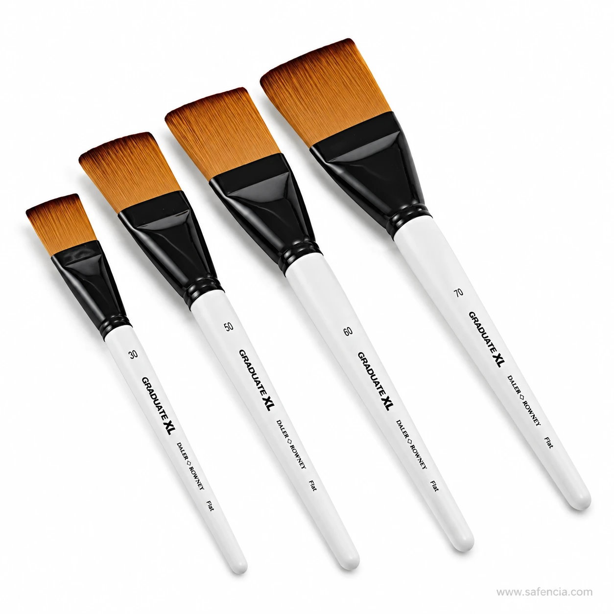 Graduate XL flat brushes laid at an angle showing head widths