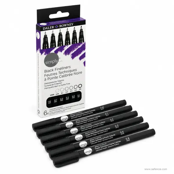 Daler-Rowney Simply Black Fineliners Set of 6