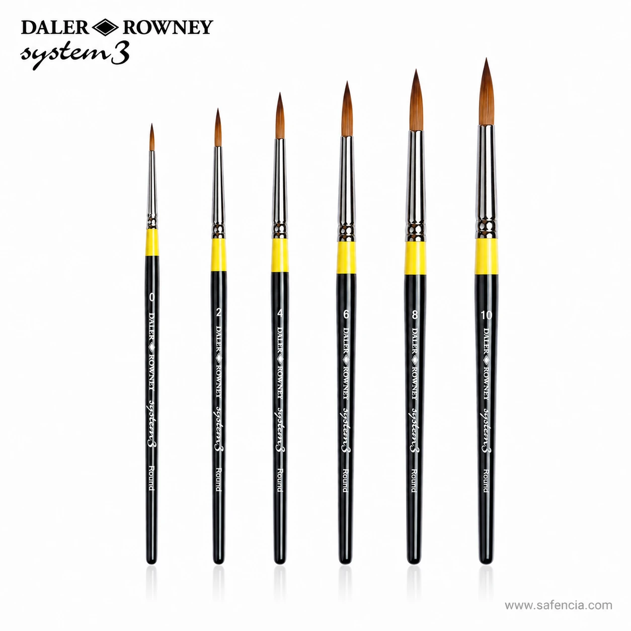 System 3 round brushes standing upright showing the point on each size