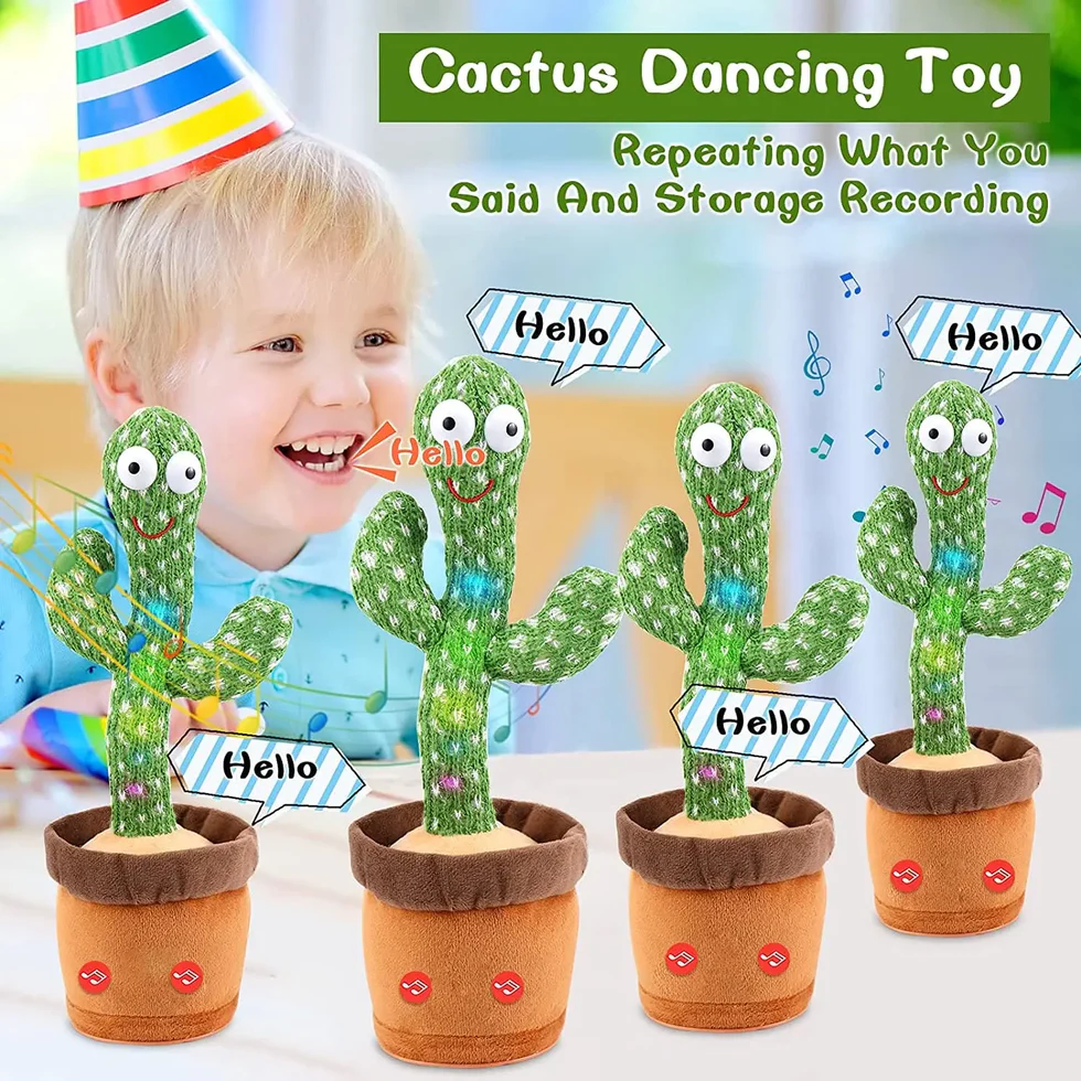 Dancing Talking Cactus Toy Rechargeable that records, repeats, sings, dances, and lights up