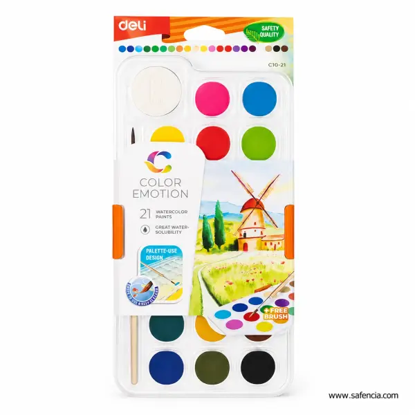 Deli EC10-21 Solid Watercolour Cake Set with 21 Colours