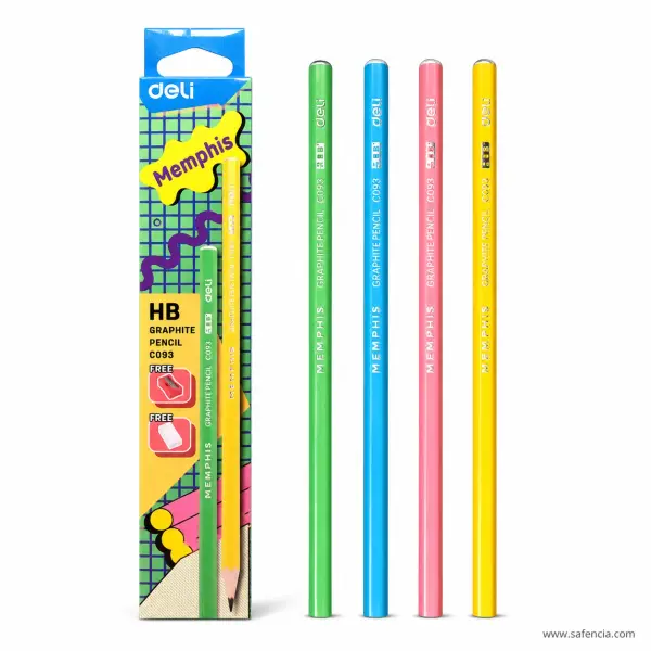 Deli Memphis HB Graphite Pencils C093 with Free Sharpener and Eraser