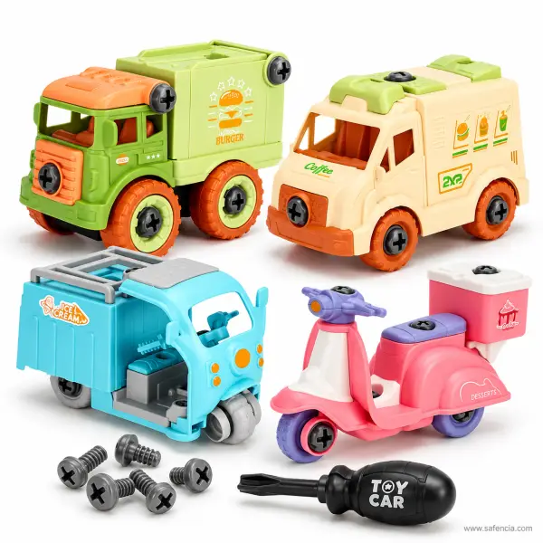 DIY Take Apart Food Truck Toy Cars with Screwdriver, Set of 4