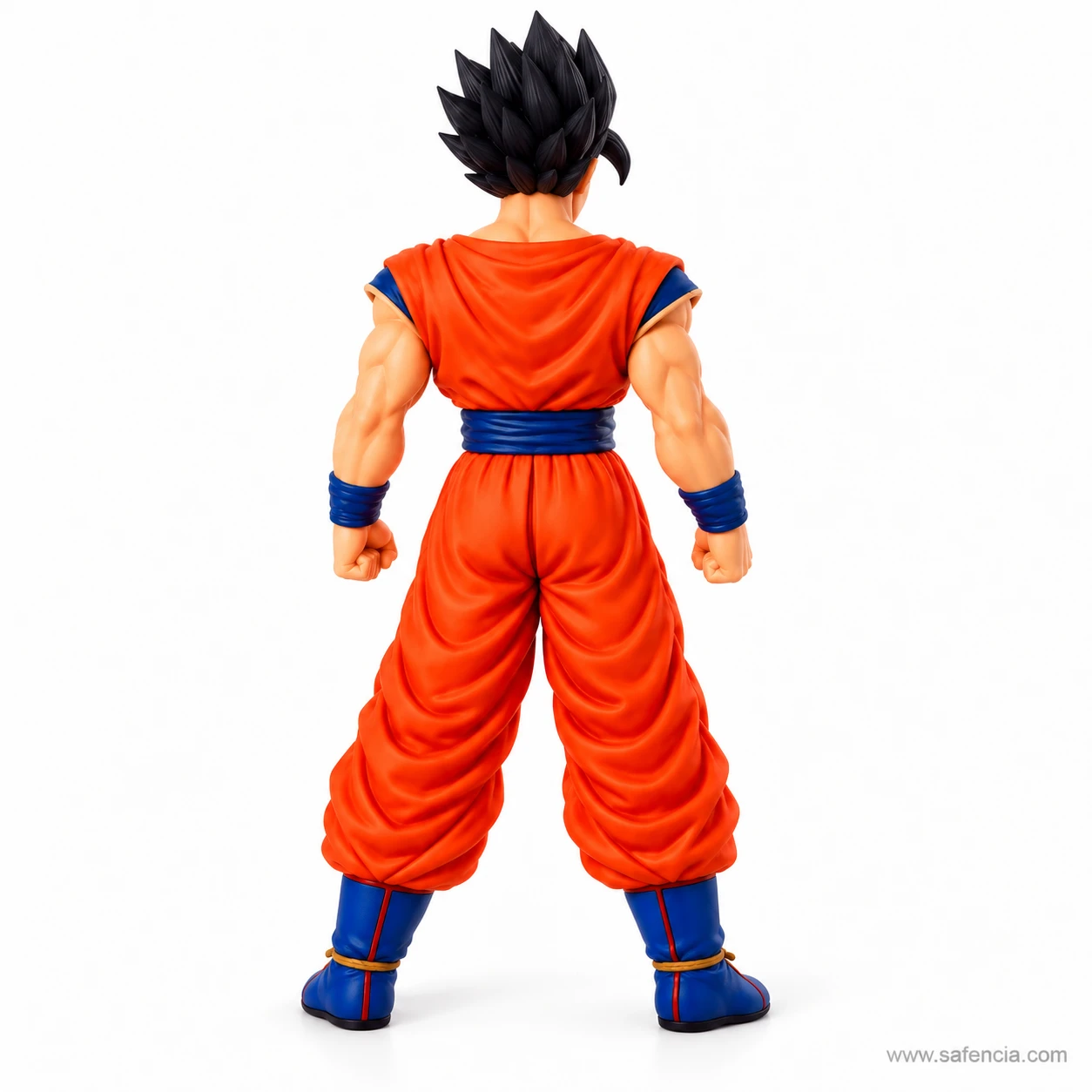 Back view of the Gohan figure showing the plain orange gi with no kanji, the navy sash and the back of the spiky hair