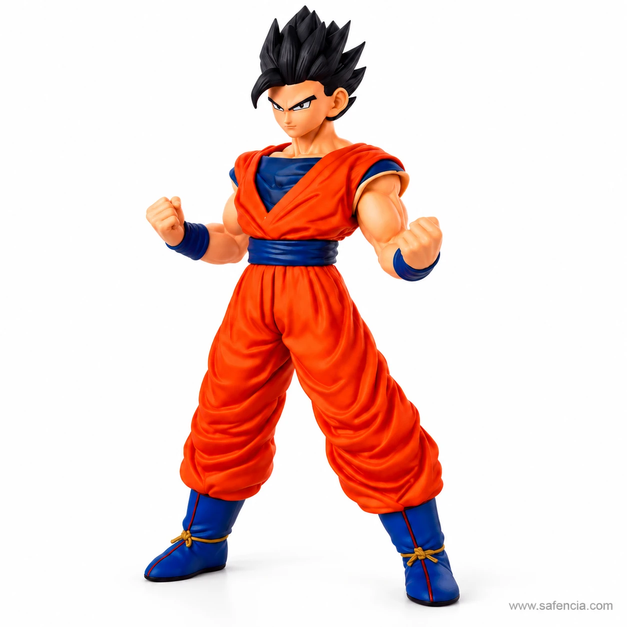Gohan action figure standing with elbows bent and fists raised to chest height in a guard pose