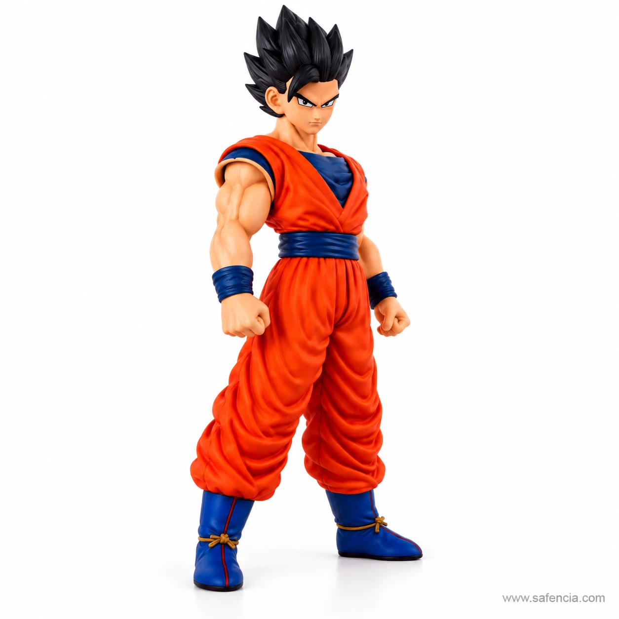Ultimate Gohan figure turned to its left, showing the sculpted arm muscles, ribbed wristbands and baggy orange trousers