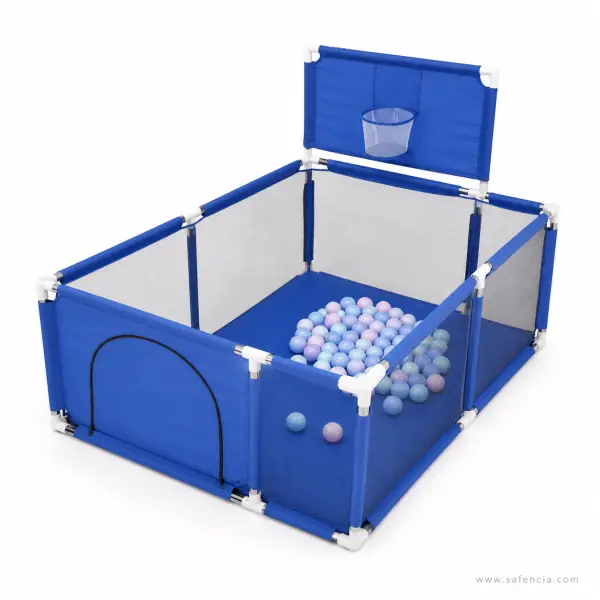 Baby Playpen with Ball Pit, Basketball Hoop and Metal Rod Frame