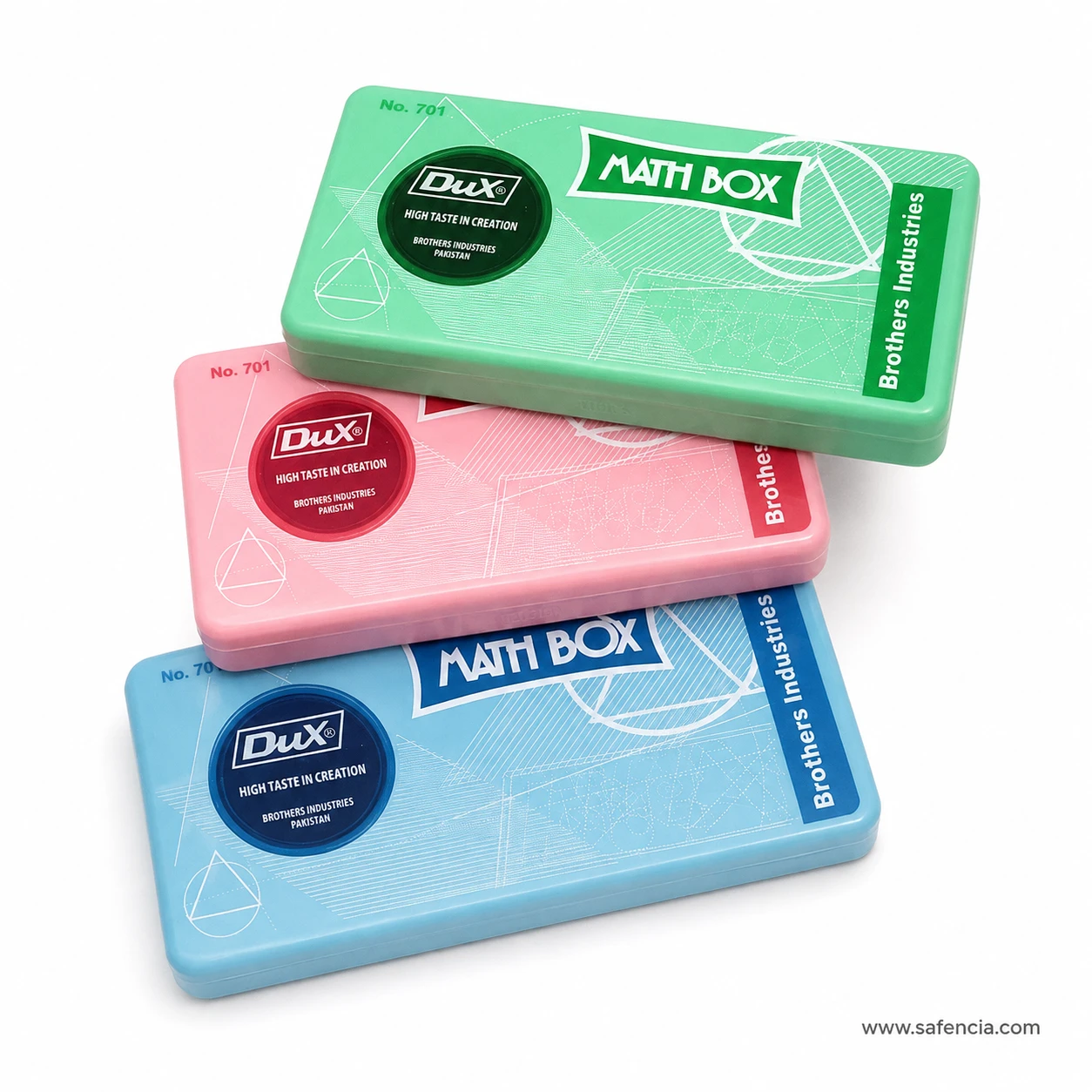 Dux Math Box No. 701 in mint green, soft pink and pale blue colourways