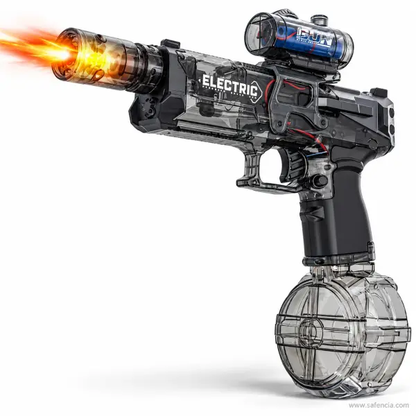 Electric Water Gun Pistol with Drum Tank and Light-Up Muzzle, USB Rechargeable