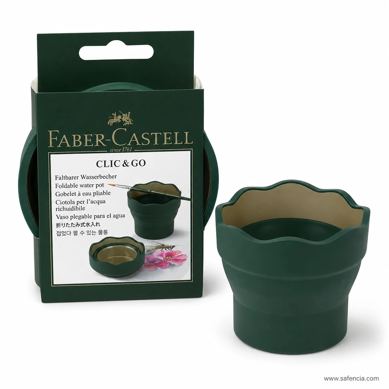 Faber-Castell Clic and Go water pot on its printed multilingual card