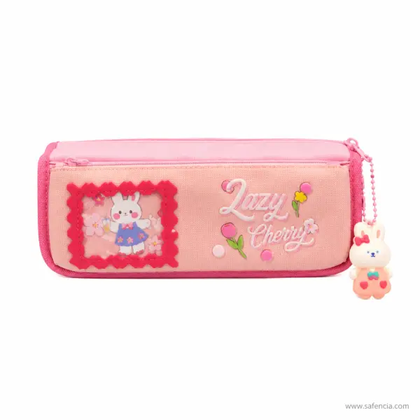 Lazy Cherry Bunny Pencil Case Pink with Charm