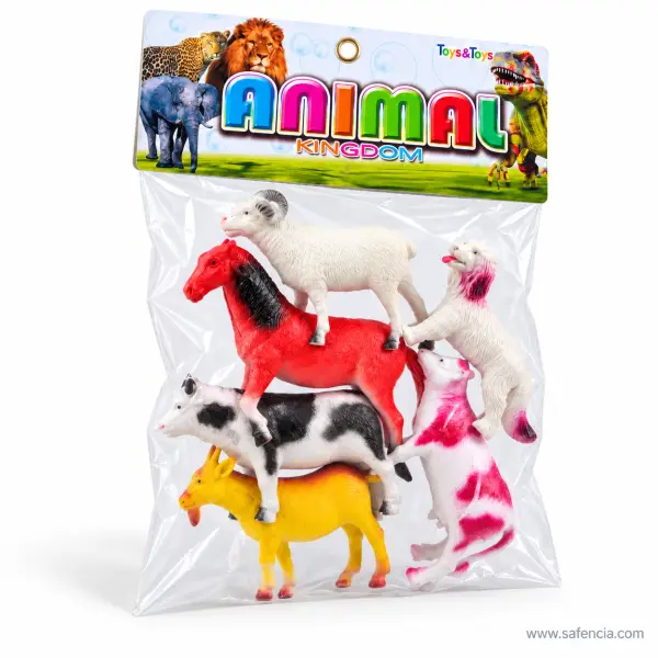Farm Animal Toys Set for Kids — 6 Plastic Animals: Horse, Ram, Dog, Goat and Two Cows
