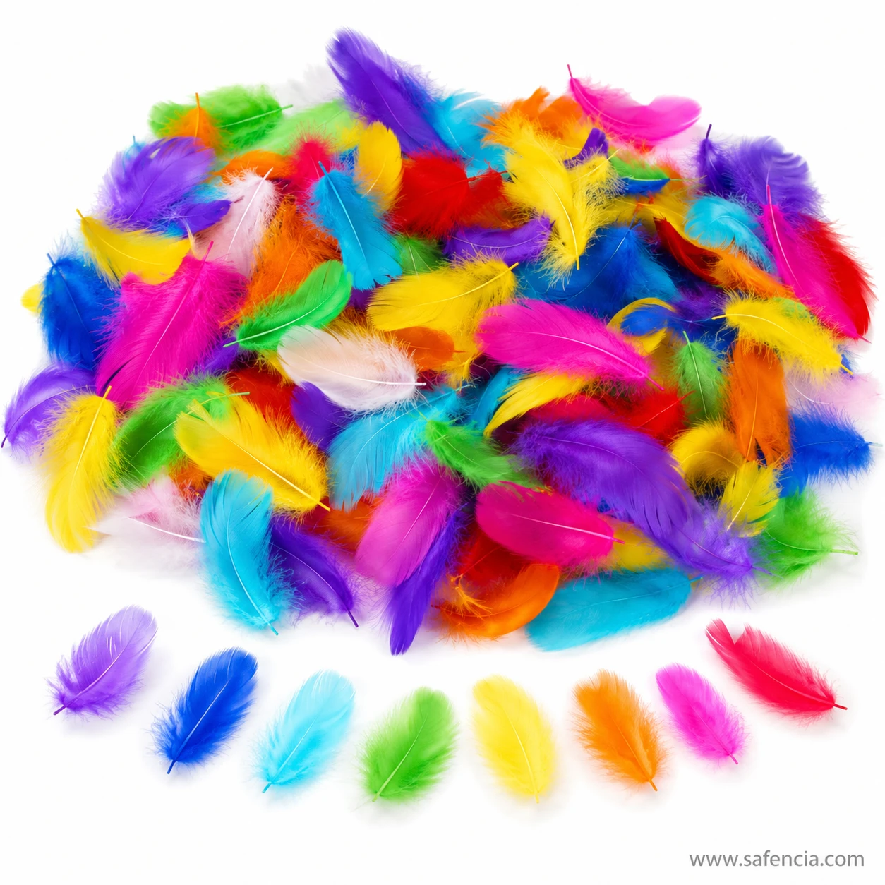 Medium fancy craft feathers showing natural shape and size variation