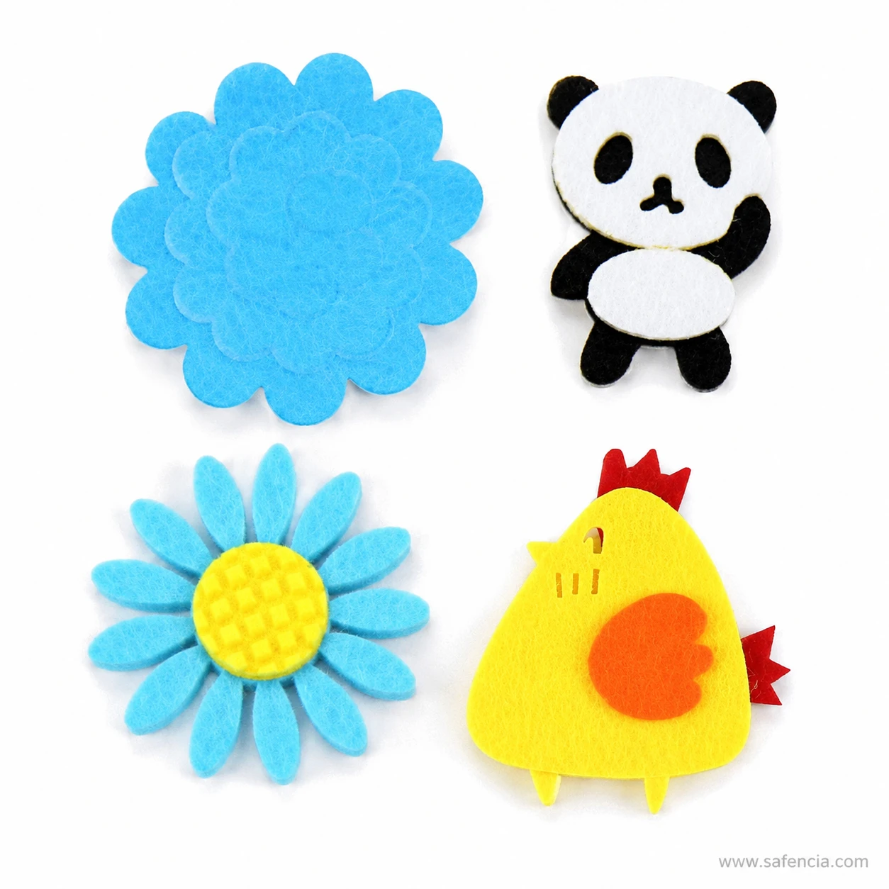 Soft matte fibre surface on coloured felt craft cut shapes