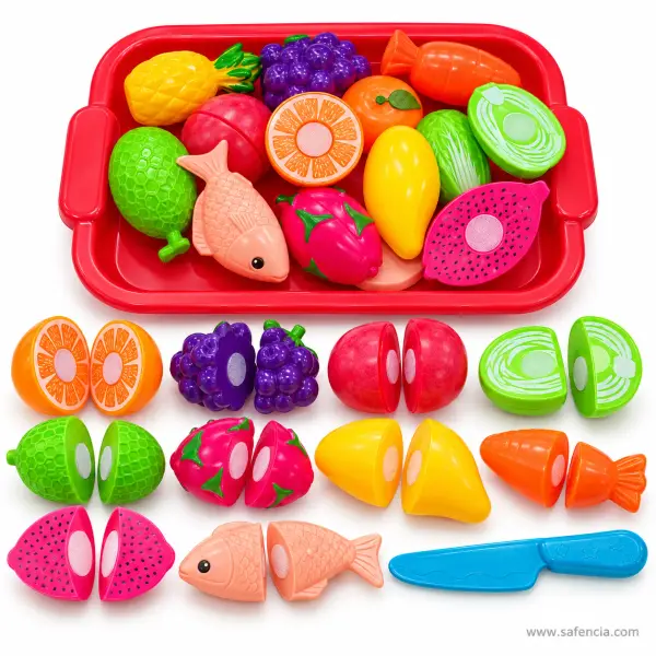 Fruit and Fish Cutting Toy Set with Tray and Knife