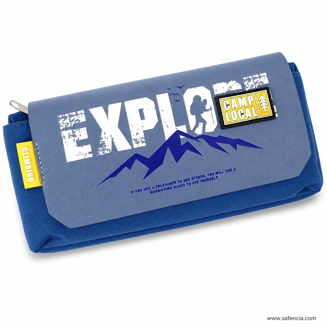 Explore camp pencil pouch side view showing the depth of the canvas body